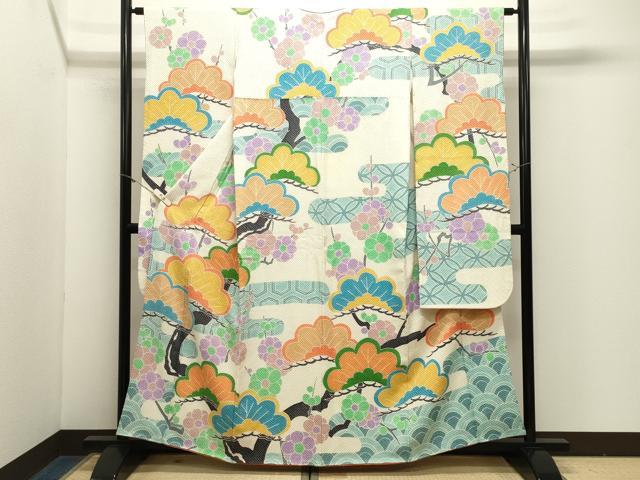 平和屋着物●名門 藤娘きぬたや・総絞り 振袖 枝梅文 正絹 逸品 CABM5187gh