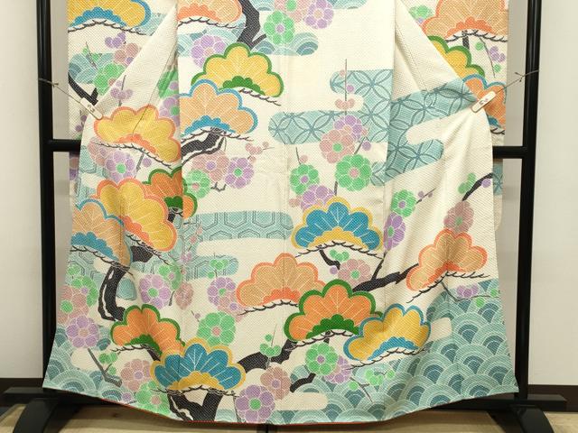 平和屋着物●名門 藤娘きぬたや・総絞り 振袖 枝梅文 正絹 逸品 CABM5187gh