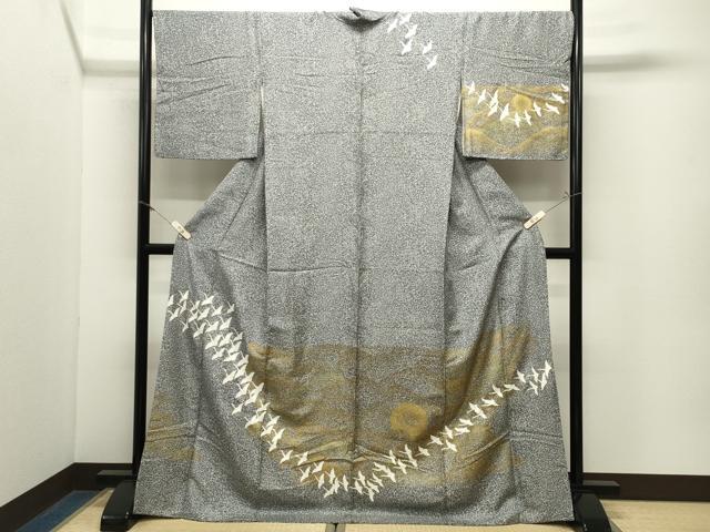 平和屋着物●訪問着 群鶴文 たたき染め 金彩 三越扱い ロング丈 正絹 逸品 CABM5199gh