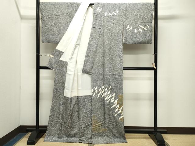 平和屋着物●訪問着 群鶴文 たたき染め 金彩 三越扱い ロング丈 正絹 逸品 CABM5199gh
