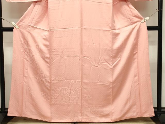 平和屋着物●豪華色留袖 色無地 青海波地紋 珊瑚色 正絹 逸品 CABM5232gh