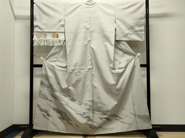 平和屋着物●石川県指定無形文化財 牛首紬 白山工房 手織 訪問着 刺繍 霞文 京都きもの友禅扱い 証紙付き 正絹 逸品 CABM5235gh
