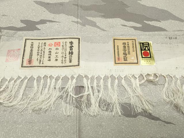 平和屋着物●石川県指定無形文化財 牛首紬 白山工房 手織 訪問着 刺繍 霞文 京都きもの友禅扱い 証紙付き 正絹 逸品 CABM5235gh