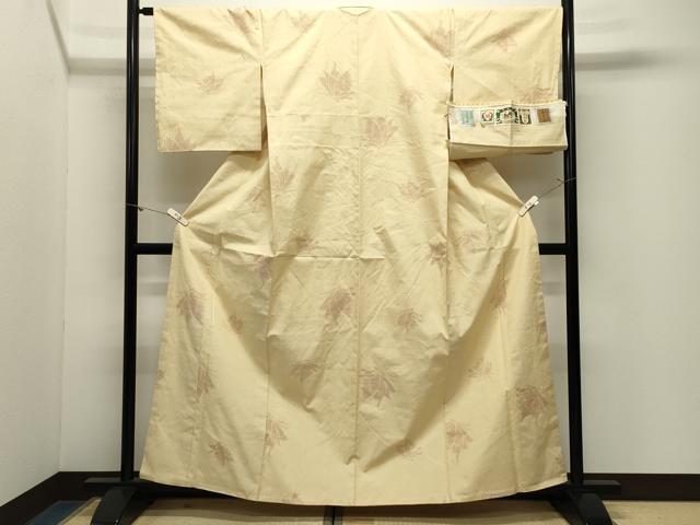 平和屋着物●結城紬 奥順 はたおり娘 100亀甲 飛び亀甲柄 舞蝶文 証紙付き 正絹 逸品 未使用 CABM5241gh