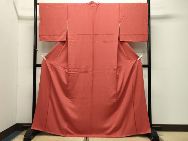 平和屋着物●上質な色無地 舞花地紋 鉛丹色 正絹 逸品 CABM5249gh