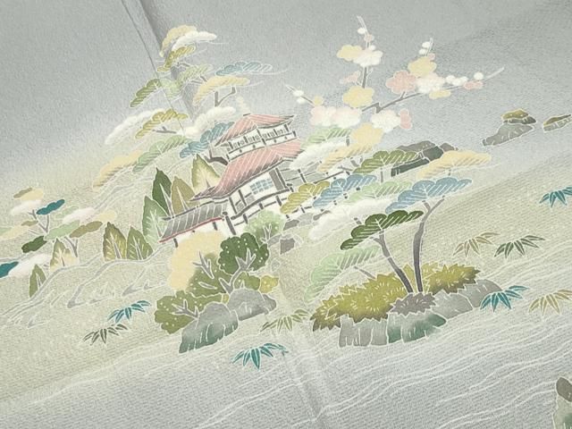 平和屋着物●訪問着 作家物 風景松竹梅文 暈し染め 正絹 逸品 CABM5264gh