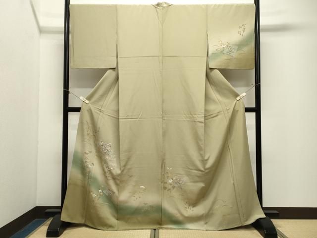 平和屋着物●中国三大刺繍 スワトウ刺繍 訪問着 扇面花文 暈し染め 金銀彩 正絹 逸品 CABM5308gh