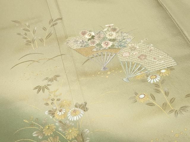 平和屋着物●中国三大刺繍 スワトウ刺繍 訪問着 扇面花文 暈し染め 金銀彩 正絹 逸品 CABM5308gh