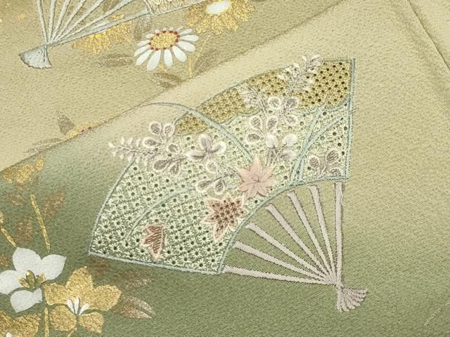 平和屋着物●中国三大刺繍 スワトウ刺繍 訪問着 扇面花文 暈し染め 金銀彩 正絹 逸品 CABM5308gh