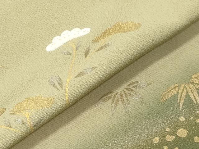 平和屋着物●中国三大刺繍 スワトウ刺繍 訪問着 扇面花文 暈し染め 金銀彩 正絹 逸品 CABM5308gh