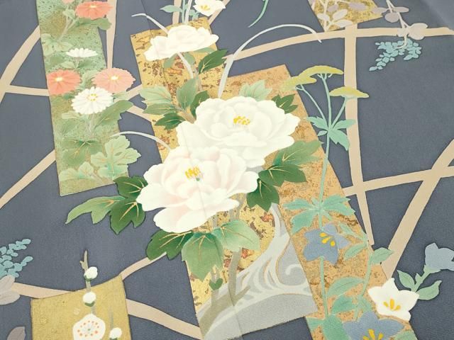 平和屋着物●訪問着 短冊花文 金彩 正絹 逸品 CABM5342gh