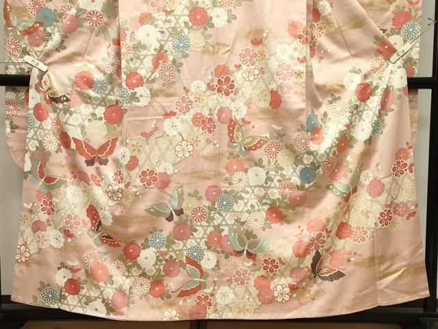 平和屋着物●豪華振袖 舞蝶花文 金彩 正絹 逸品 CABM5353gh