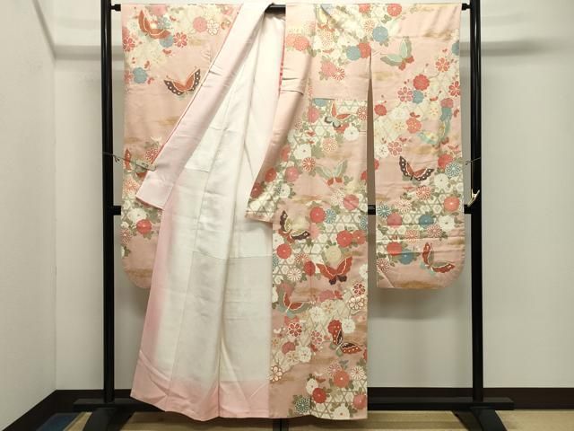 平和屋着物●豪華振袖 舞蝶花文 金彩 正絹 逸品 CABM5353gh