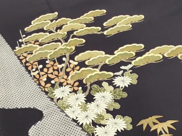 平和屋着物●豪華色留袖 作家物 駒刺繍 松竹梅文 金彩 正絹 逸品 CABM5357gh