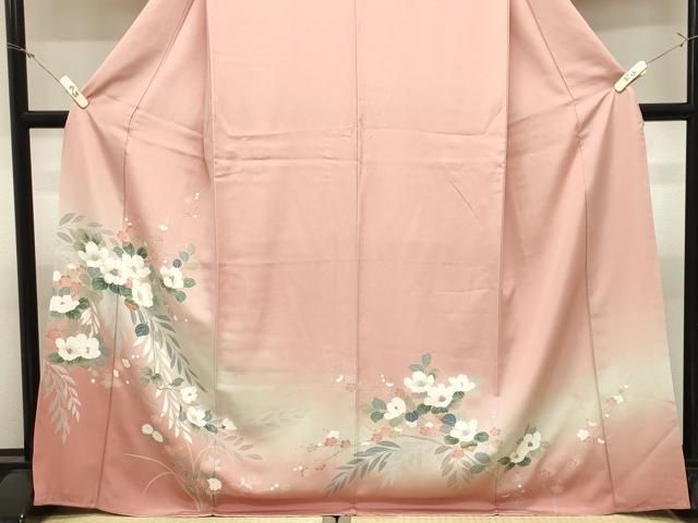 平和屋着物●訪問着 枝椿花文 暈し染め 銀彩 正絹 逸品 CABM5372gh