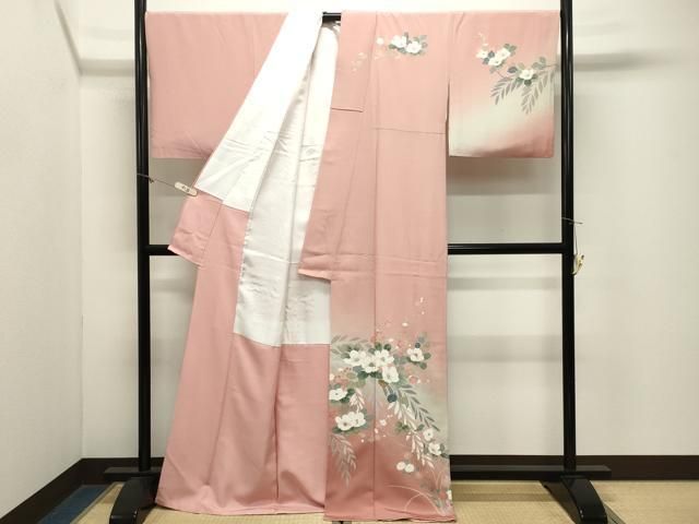 平和屋着物●訪問着 枝椿花文 暈し染め 銀彩 正絹 逸品 CABM5372gh