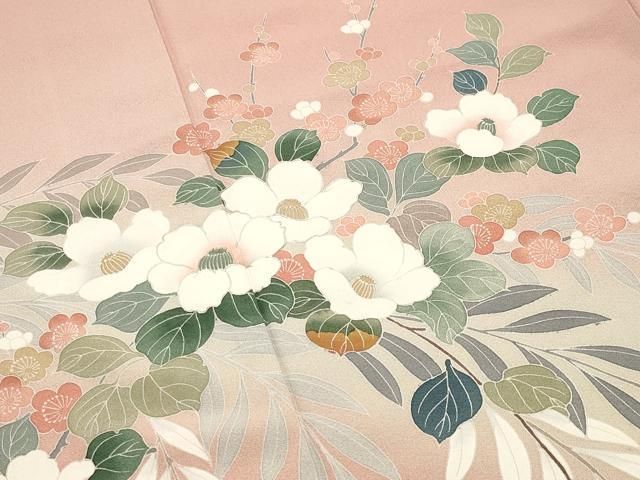 平和屋着物●訪問着 枝椿花文 暈し染め 銀彩 正絹 逸品 CABM5372gh