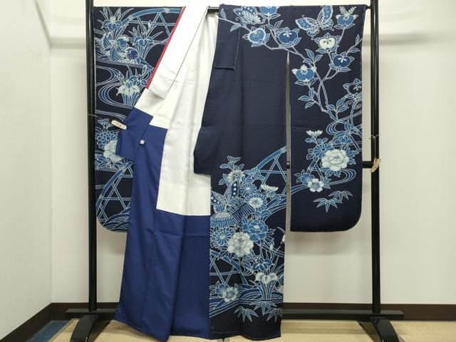 平和屋着物●藍染工房・こんや全国阿波藍染染織作家協会会員松本輝夫振袖紅型鴛鴦花蝶文鈴乃屋扱い正絹 逸品 未使用 CABM5376gh