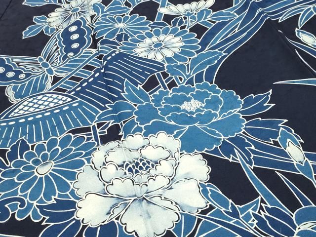 平和屋着物●藍染工房・こんや全国阿波藍染染織作家協会会員松本輝夫振袖紅型鴛鴦花蝶文鈴乃屋扱い正絹 逸品 未使用 CABM5376gh