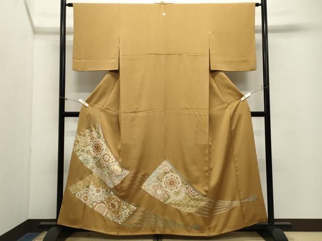 平和屋着物●豪華色留袖 駒刺繍 扇面花文 金彩 正絹 逸品 CABM5377gh