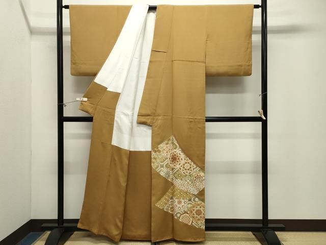 平和屋着物●豪華色留袖 駒刺繍 扇面花文 金彩 正絹 逸品 CABM5377gh