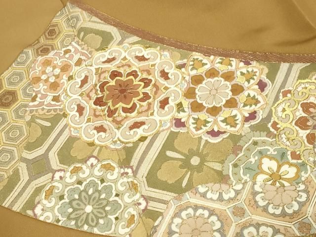 平和屋着物●豪華色留袖 駒刺繍 扇面花文 金彩 正絹 逸品 CABM5377gh
