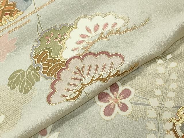 平和屋着物●訪問着 駒刺繍 雪輪重ね松梅花文 金銀彩 正絹 逸品 CABM5382gh