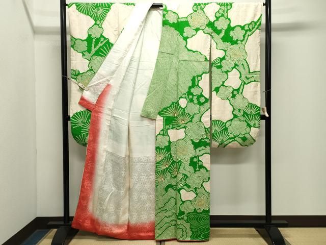 平和屋着物●豪華振袖 駒刺繍 絞り 松梅文 正絹 逸品 CABM5387gh