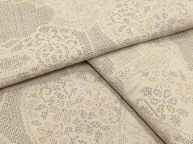 平和屋着物●結城紬 100亀甲 陶器花文 正絹 逸品 CABM5388gh