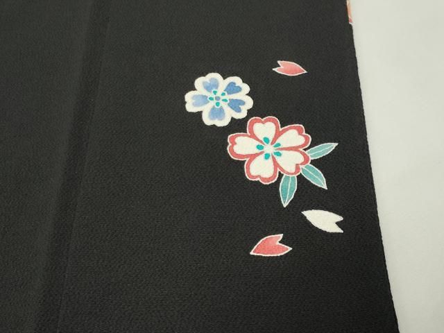 平和屋着物●訪問着 雪輪重ね花文 黒地 金彩 鬼しぼ縮緬 正絹 逸品 未使用 CABM5426gh