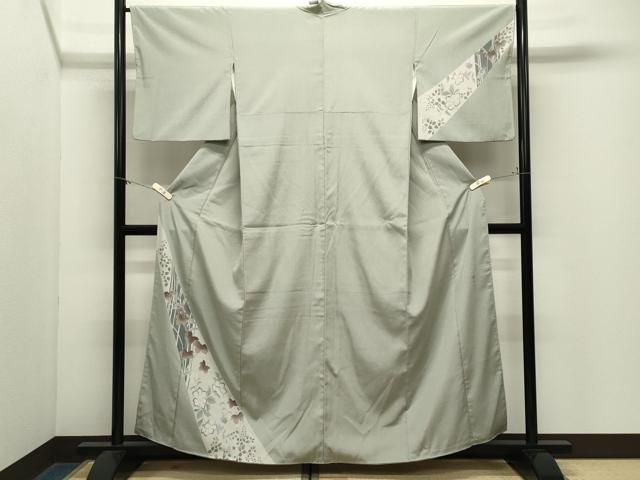 平和屋着物●藤倉守正 本塩沢 訪問着 やまだ織 草花文 正絹 逸品 CABM5430gh