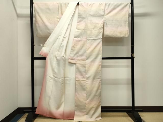 平和屋着物●紅花紬 米沢 麻の葉文様 正絹 逸品 CABM5432gh