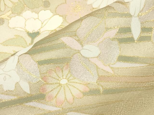 平和屋着物●訪問着 駒刺繍 草花文 暈し染め 金銀彩 正絹 逸品 CABM5438gh
