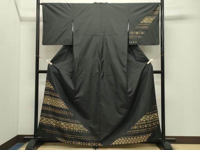 平和屋着物●本場縞大島紬 訪問着 総刺繍 菱吉祥花文 正絹 逸品 CABM5455gh