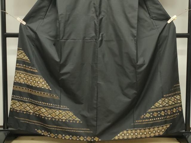 平和屋着物●本場縞大島紬 訪問着 総刺繍 菱吉祥花文 正絹 逸品 CABM5455gh