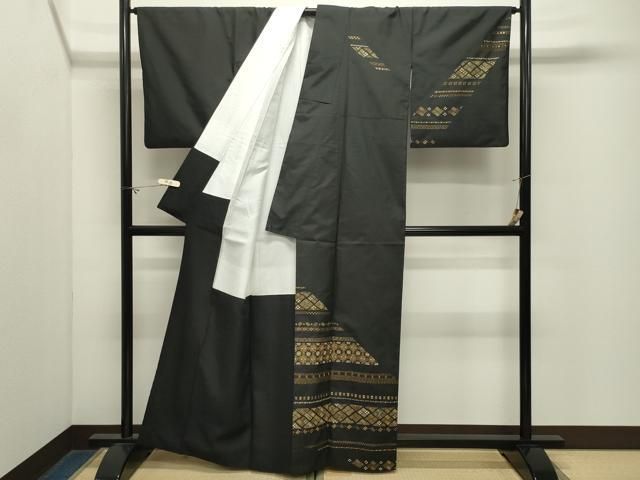 平和屋着物●本場縞大島紬 訪問着 総刺繍 菱吉祥花文 正絹 逸品 CABM5455gh