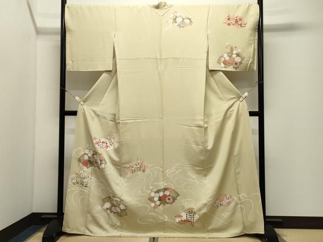 平和屋着物●訪問着 駒刺繍 流水地紙花文 金彩 正絹 逸品 CABM5459gh