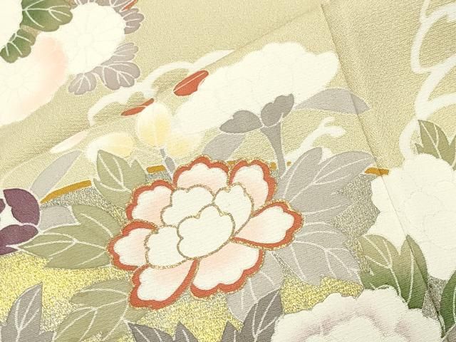 平和屋着物●訪問着 駒刺繍 流水地紙花文 金彩 正絹 逸品 CABM5459gh
