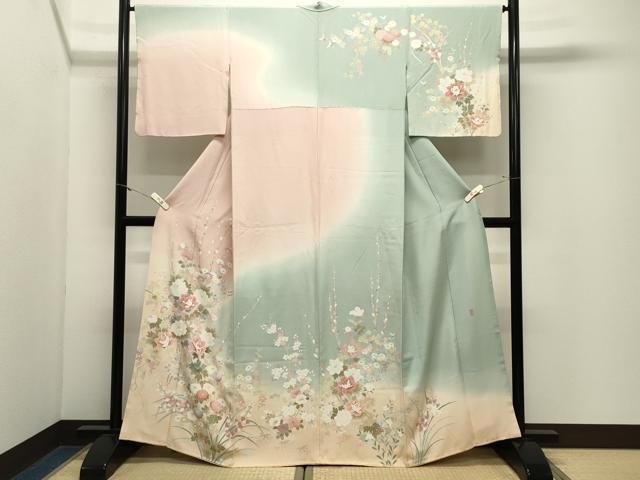 平和屋着物●訪問着 友禅 作家物 草花文 暈し染め 正絹 逸品 CABM5462gh