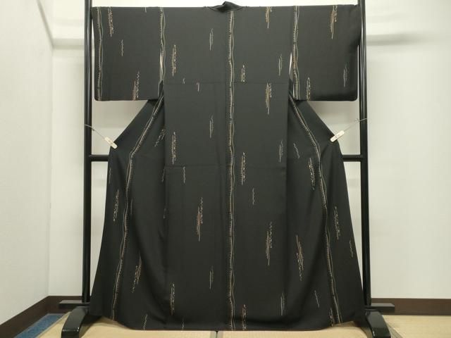 平和屋着物●上質な小紋 幾何学文様 黒地 正絹 逸品 CABM5467gh