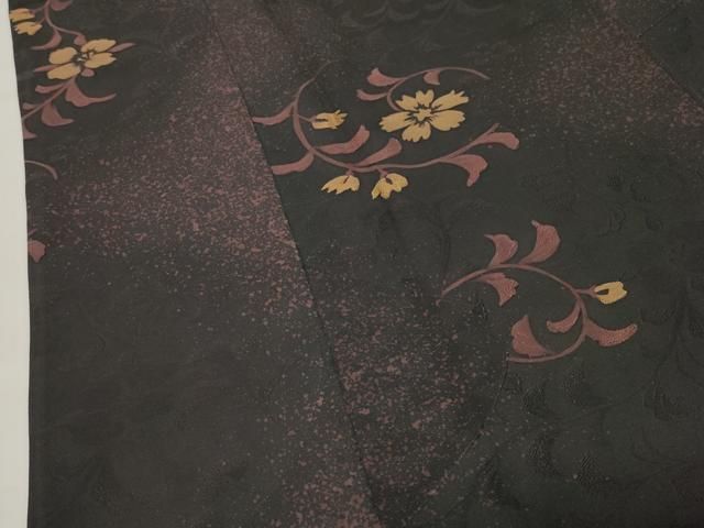 平和屋着物●上質な小紋 地紋起こし 花唐草文 黒地 正絹 逸品 CABM5481gh
