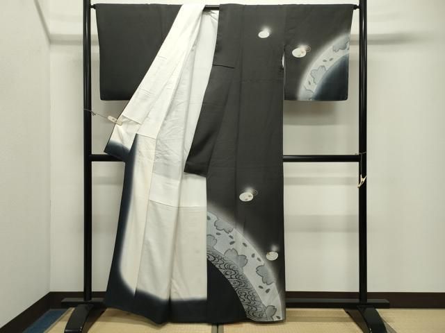 平和屋着物●訪問着 鴛鴦花文 蛍暈し 黒地 金彩 正絹 逸品 CABM5484gh