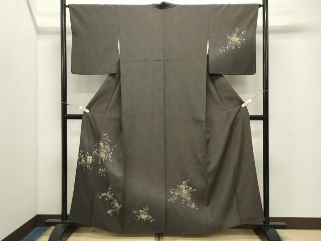 平和屋着物●訪問着 江戸小紋 印伝 源氏香 花唐草文 鮫小紋柄 黒地 さが美扱い 正絹 逸品 CABM5486gh