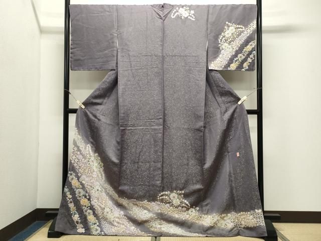 平和屋着物●越後十日町の一流染匠桐屋・翠山工房徳永憲峯訪問着辻が花絞り暈し染め金彩銀通し地ロング丈 正絹 逸品 CABM5491gh
