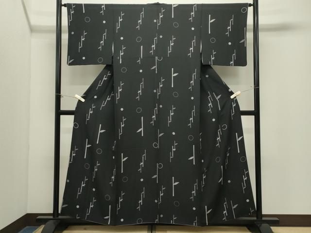 平和屋着物●上質な小紋 草木文 黒地 正絹 逸品 CABM5498gh