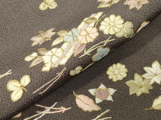 平和屋着物●訪問着 総刺繍 吹き寄せ文 金糸 鬼しぼ縮緬 正絹 逸品 CABM5499gh