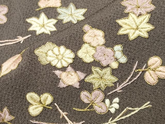 平和屋着物●訪問着 総刺繍 吹き寄せ文 金糸 鬼しぼ縮緬 正絹 逸品 CABM5499gh