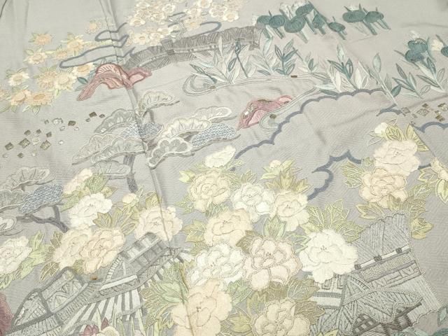 平和屋着物●中国三大刺繍 相良刺繍 総刺繍 訪問着 作家物 風景文 金銀糸 正絹 逸品 CABM5501gh