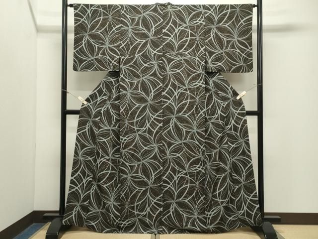 平和屋着物●上質な小紋 舞花文 黒地 正絹 逸品 CABM5502gh