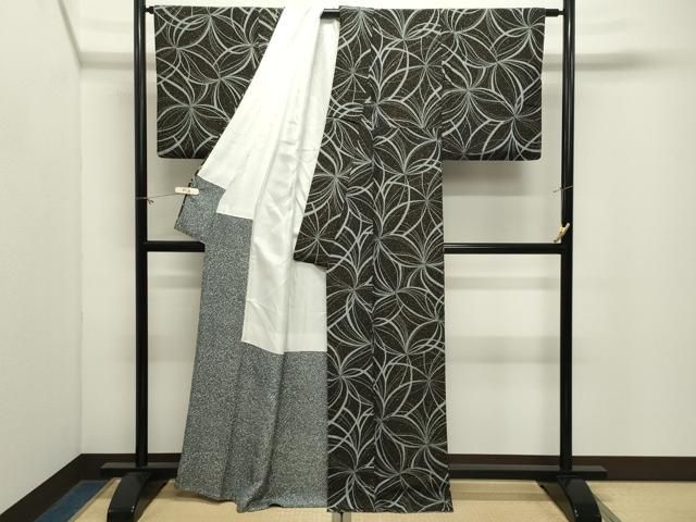 平和屋着物●上質な小紋 舞花文 黒地 正絹 逸品 CABM5502gh